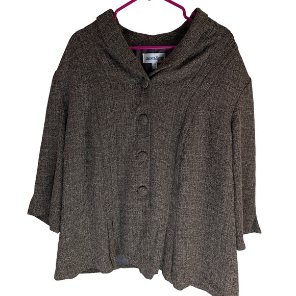 Danny & Nicole Jackets & Blazers - Danny & Nicole Blazer Womens 24W Brown Textured Shawl Collar 3/4 Sleeve